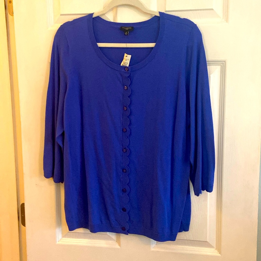 NWT Talbots Pretty Blue Sweater Fun Ruffled Sleeve